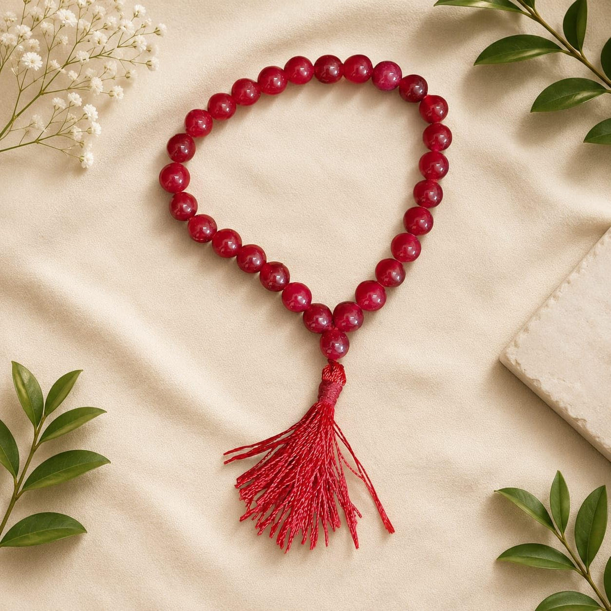 Red Agate Jaap Mala 27+1 Beads 8mm – Lab Certified | Malawala
