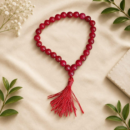 Red Agate Jaap Mala 27+1 Beads 8mm – Lab Certified | Malawala