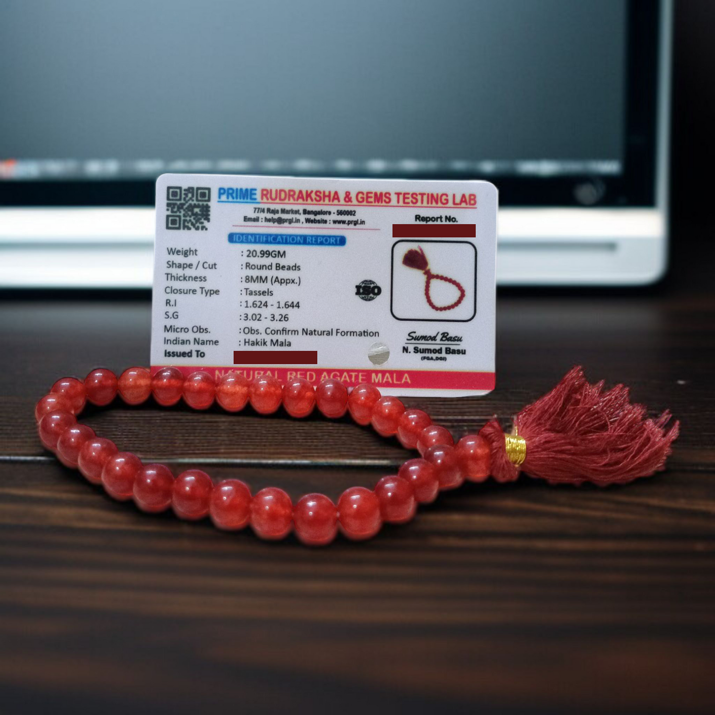 Red Agate Jaap Mala 27+1 Beads 8mm – Lab Certified | Malawala