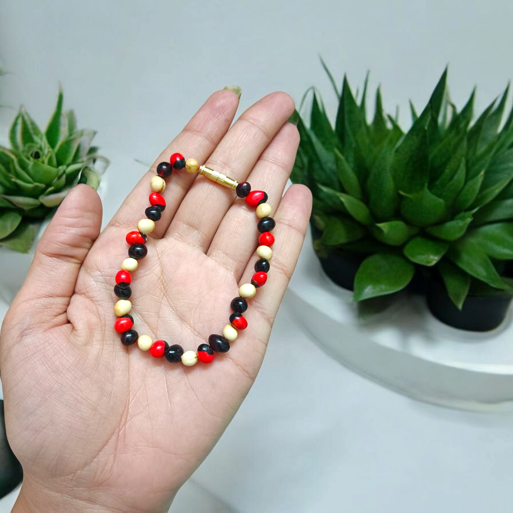 Red Black White Gunja Bead Bracelet Close Up