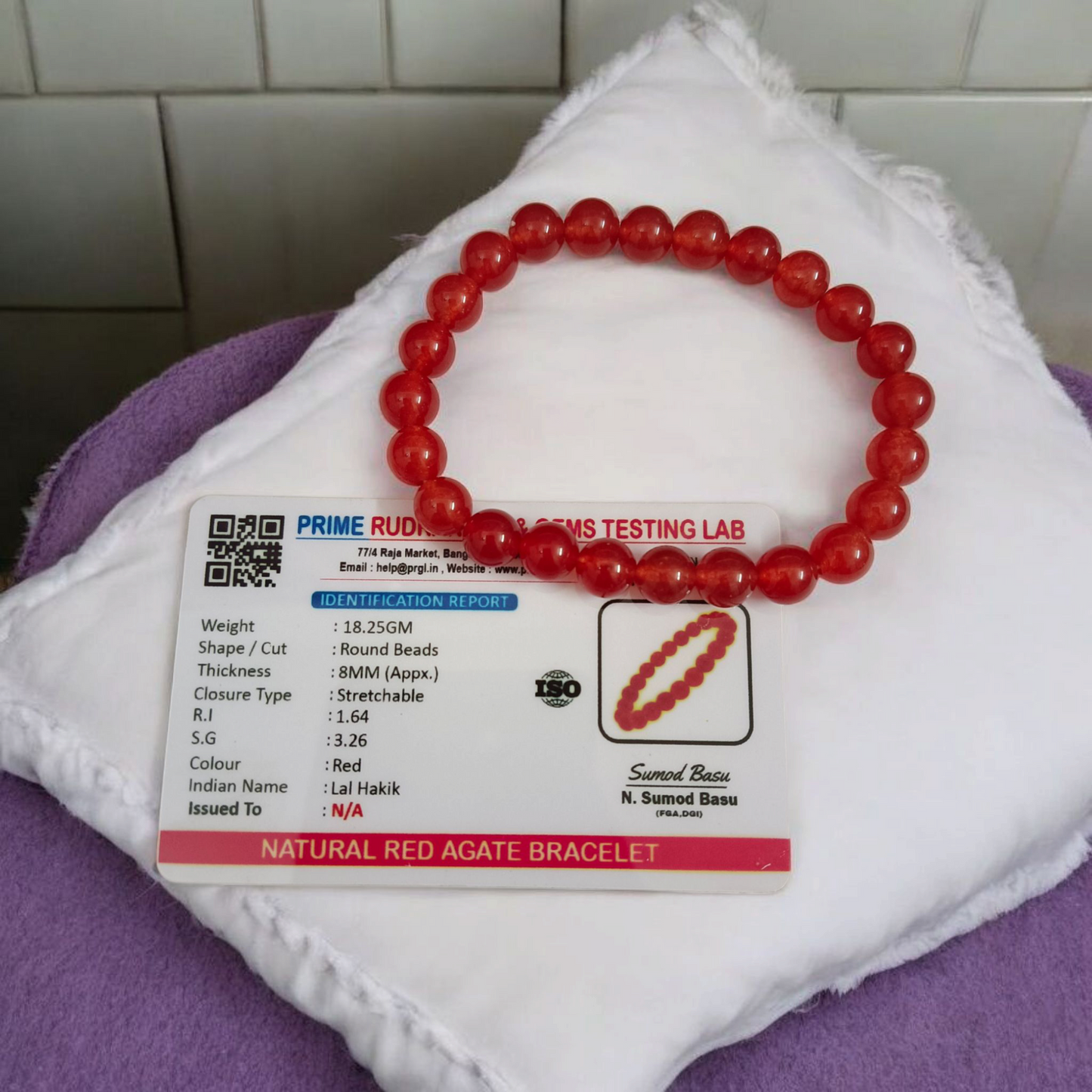 Red Hakik Bracelet - Natural Red Agate for Strength & Courage with Lab Certificate - Malawala