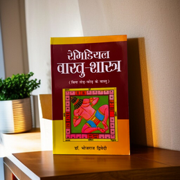 Remedial Vastu-Shastra In Hindi Book by MALAWALA placed on a wooden table with incense and diya, representing harmony and balance at home and office