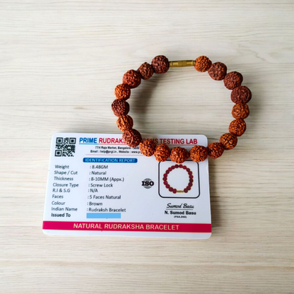 Rudraksha Bracelet - Natural 5 Mukhi Rudraksha for Spiritual Growth & Peace with Lab Certificate - Malawala