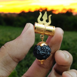 Rudraksha Locket with Brass Damru Trishul - Natural Rudraksha with Brass Trishul & Damru for Spiritual Protection & Blessings - Malawala