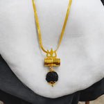 Rudraksha Locket with Brass Damru Trishul - Natural Rudraksha with Brass Trishul & Damru for Spiritual Protection & Blessings - Malawala