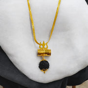 Rudraksha Locket with Brass Damru Trishul - Natural Rudraksha with Brass Trishul & Damru for Spiritual Protection & Blessings - Malawala