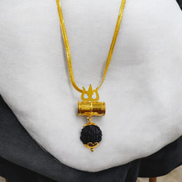 Rudraksha Locket with Brass Damru Trishul - Natural Rudraksha with Brass Trishul & Damru for Spiritual Protection & Blessings - Malawala