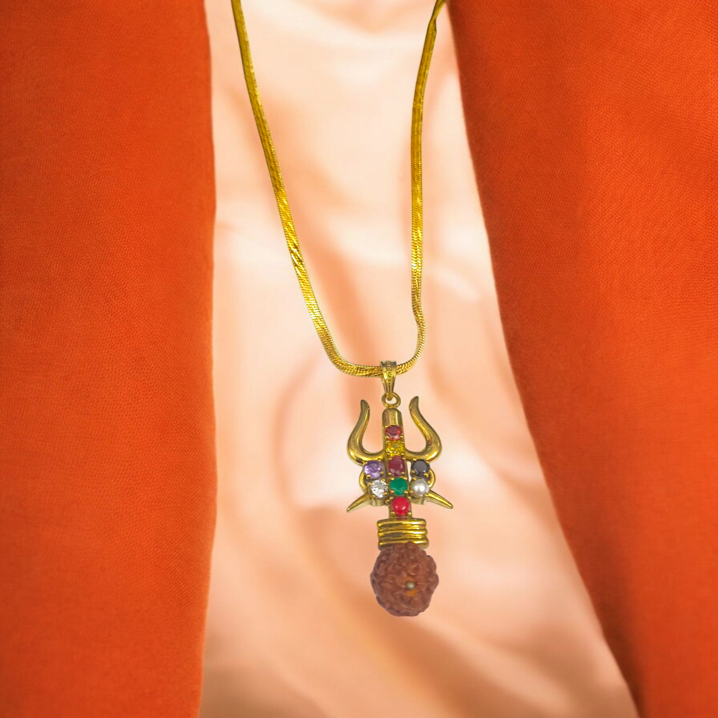 Rudraksha Navratna Locket - Natural Rudraksha with Nine Gemstones for Blessings & Protection - Malawala