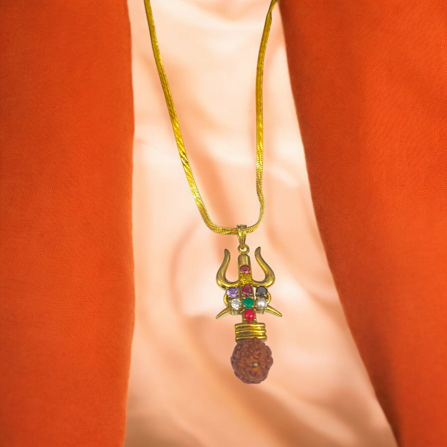 Rudraksha Navratna Locket - Natural Rudraksha with Nine Gemstones for Blessings & Protection - Malawala
