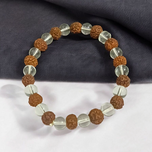 Rudraksha Sphatik Bracelet - Natural 5 Mukhi Rudraksha & Sphatik for Spiritual Balance & Healing with Lab Certificate - Malawala