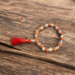 Rudraksha Sphatik Mala by Malawala featuring alternating 5 Mukhi Rudraksha and Sphatik beads, available in 27+1 and 108+1 variants with lab certification