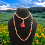 Rudraksha Sphatik Mala by Malawala featuring alternating 5 Mukhi Rudraksha and Sphatik beads, available in 27+1 and 108+1 variants with lab certification