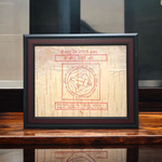Sacred Vastu Dosh Nivaran Yantra inscribed on Bhojpatra and set in an antique wooden frame with glass cover, ideal for home or office.