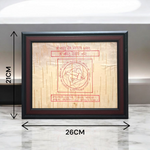 Sacred Vastu Dosh Nivaran Yantra inscribed on Bhojpatra and set in an antique wooden frame with glass cover, ideal for home or office.