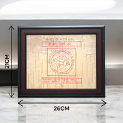 Sacred Vastu Dosh Nivaran Yantra inscribed on Bhojpatra and set in an antique wooden frame with glass cover, ideal for home or office.