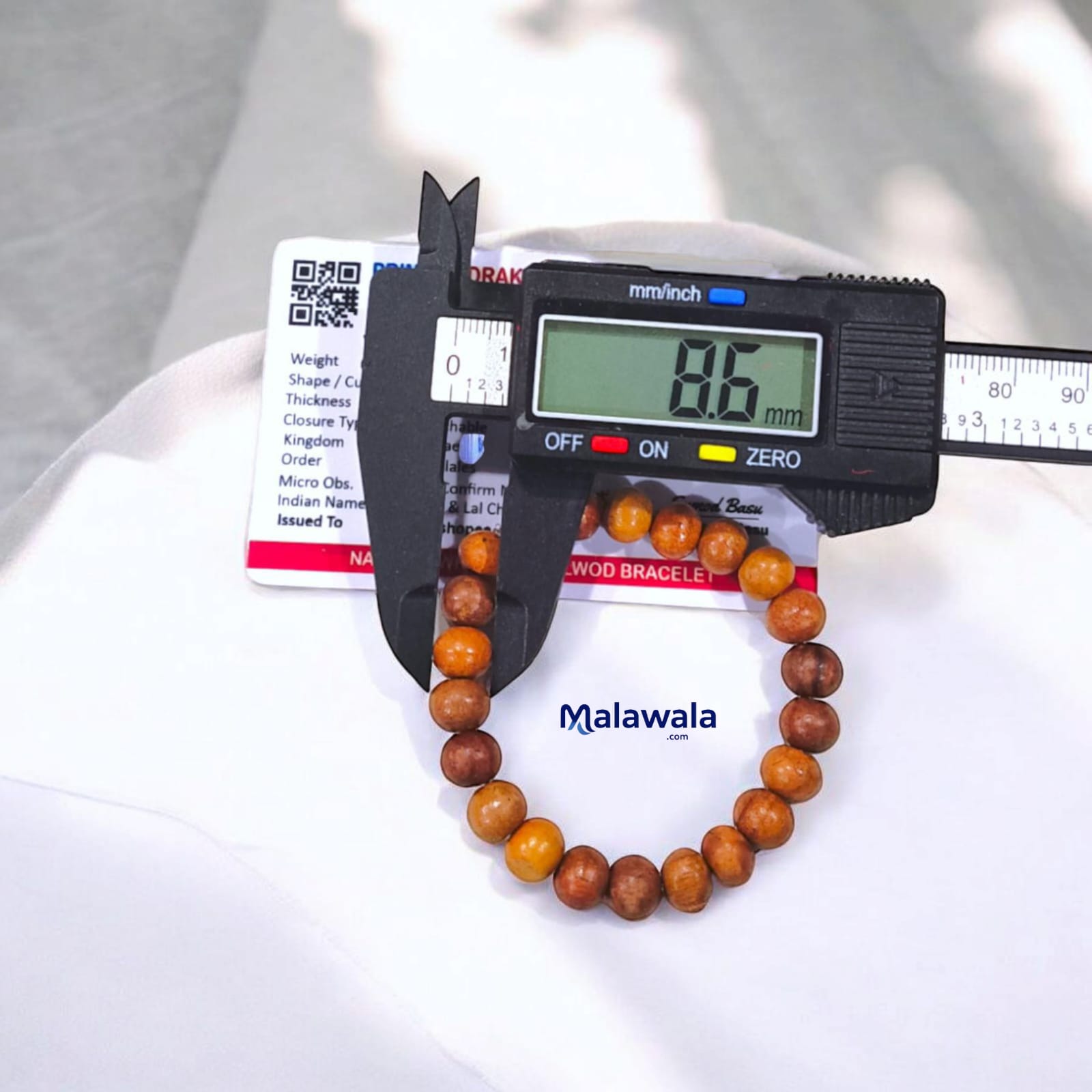 Safed Chandan Bracelet - Natural White Sandalwood for Peace & Meditation with Lab Certificate - Malawala