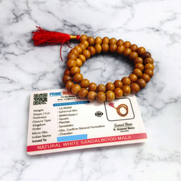 Safed Chandan Mala - Natural White Sandalwood for Peace & Meditation with Lab Certificate - Malawala