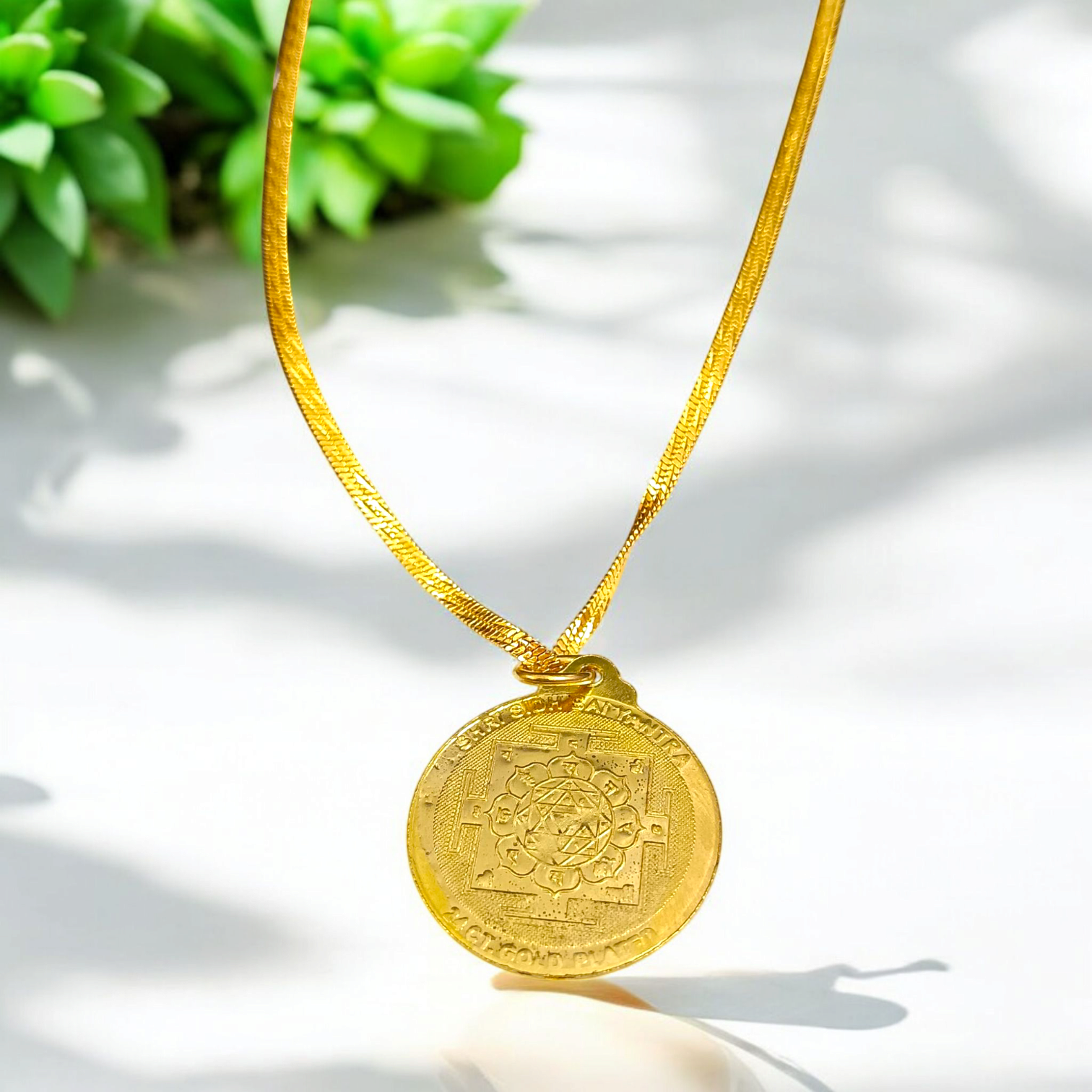Sai Yantra in Brass Pendant - Shirdi Sai Baba Locket with Chain for Blessings & Protection - Malawala