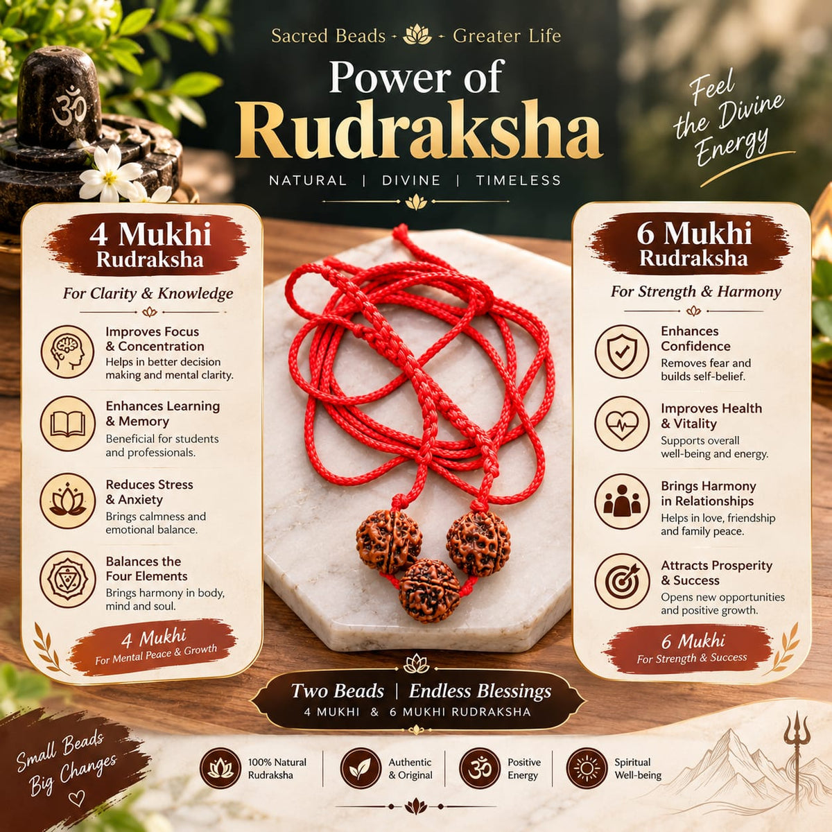 Saraswati Bandh Rudraksha Mala for Students with Original 4 and 6 Mukhi Nepal Rudraksha Beads Lab Certified