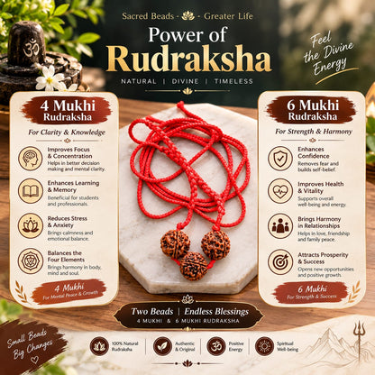 Saraswati Bandh Rudraksha Mala for Students with Original 4 and 6 Mukhi Nepal Rudraksha Beads Lab Certified