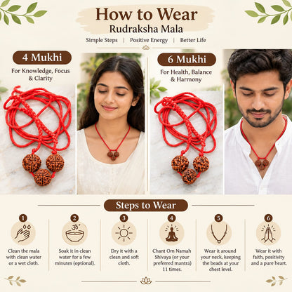 Saraswati Bandh Rudraksha Mala for Students with Original 4 and 6 Mukhi Nepal Rudraksha Beads Lab Certified