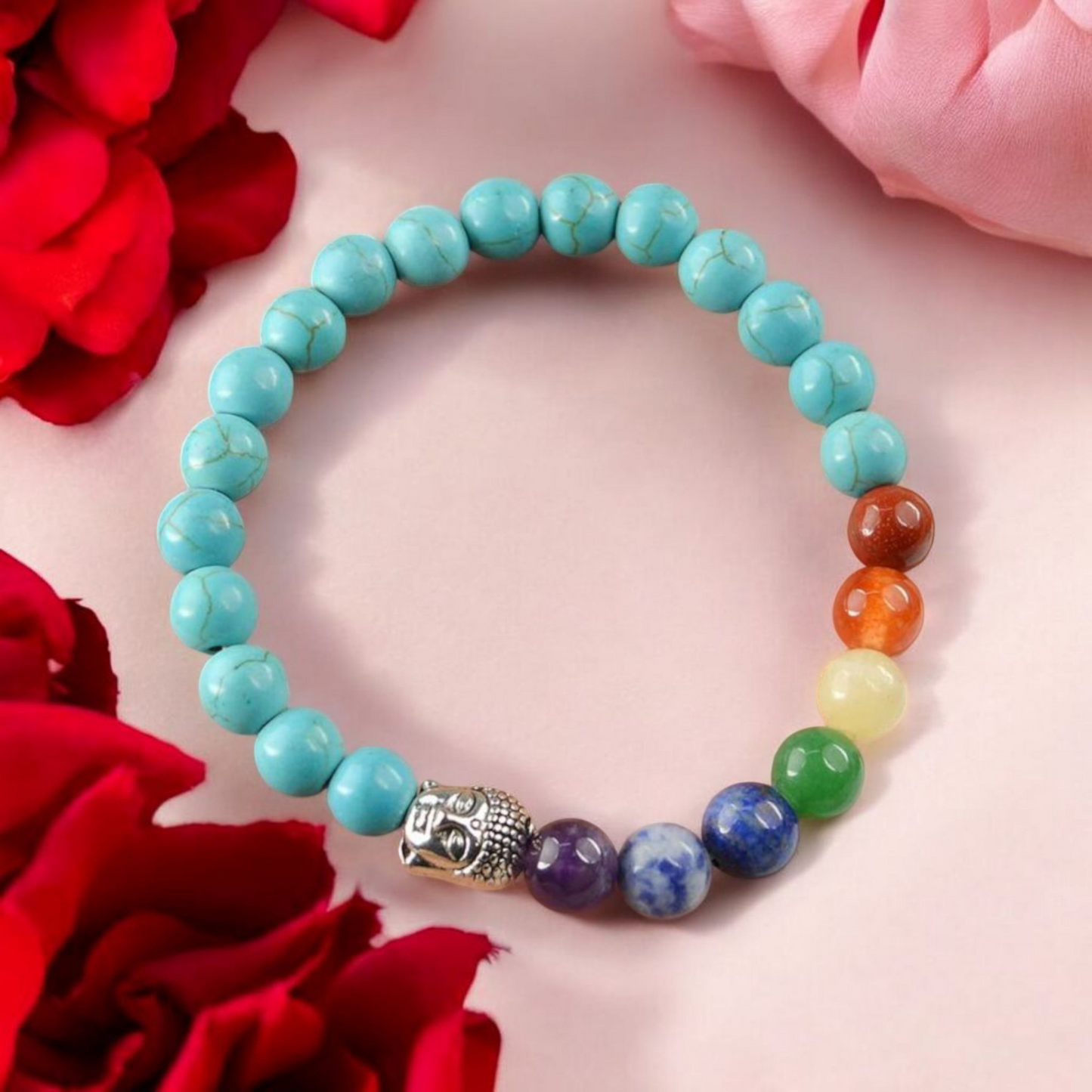 7 Chakra Bracelet with Turquoise (Firoza) – Natural Gemstone Healing Bracelet