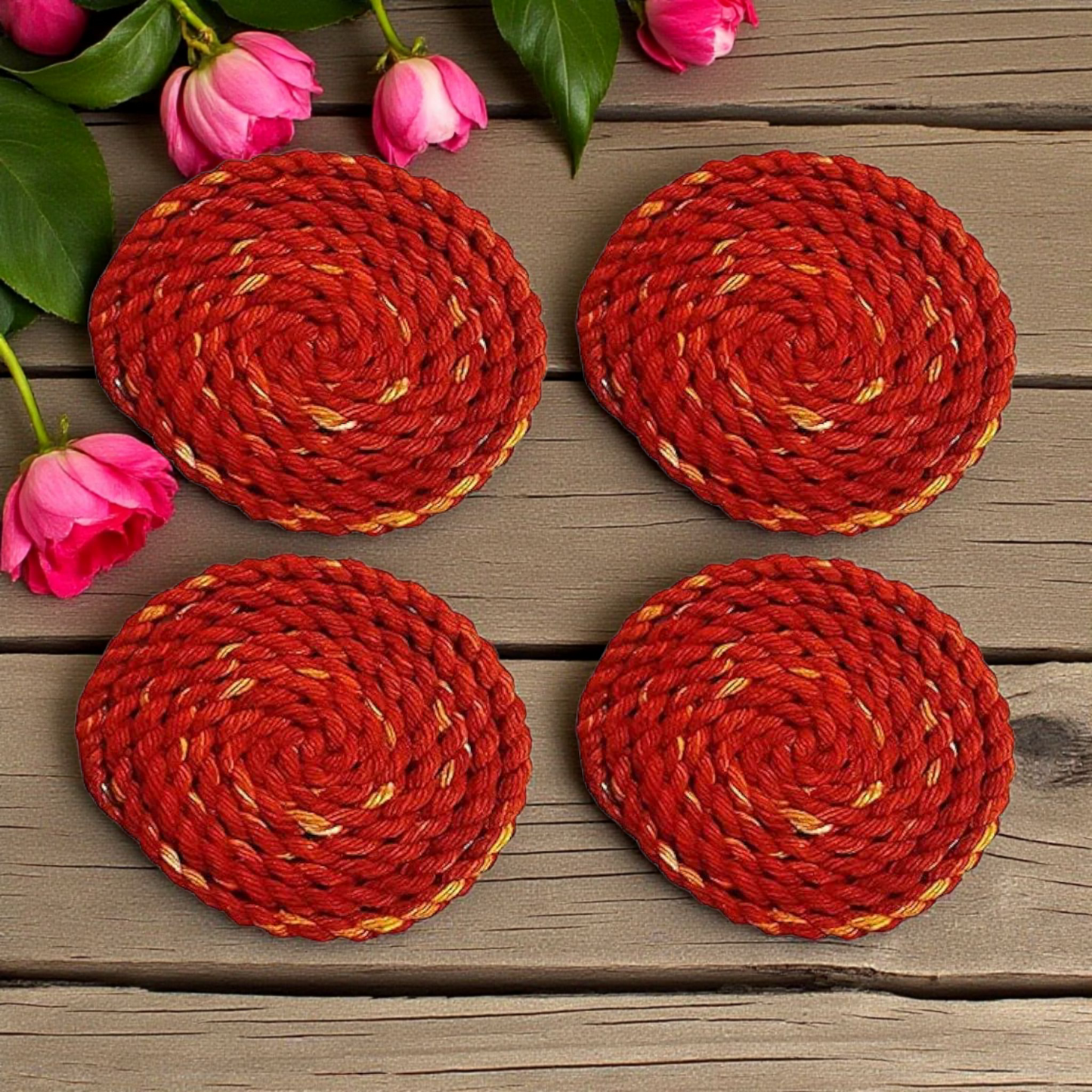 Set of 12 hand-rolled cotton Kalava wicks (Mauli Batti) in red-yellow color, arranged neatly for pooja use