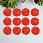 Set of 12 hand-rolled cotton Kalava wicks (Mauli Batti) in red-yellow color, arranged neatly for pooja use