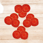 Set of 12 hand-rolled cotton Kalava wicks (Mauli Batti) in red-yellow color, arranged neatly for pooja use