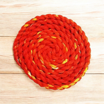 Set of 12 hand-rolled cotton Kalava wicks (Mauli Batti) in red-yellow color, arranged neatly for pooja use