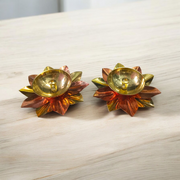 Set of 2 Brass Akhand Jyot Diyas in Lotus Shape, ideal for temple rituals and Aarti, placed on a traditional pooja thali