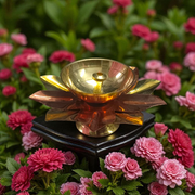 Set of 2 Brass Akhand Jyot Diyas in Lotus Shape, ideal for temple rituals and Aarti, placed on a traditional pooja thali