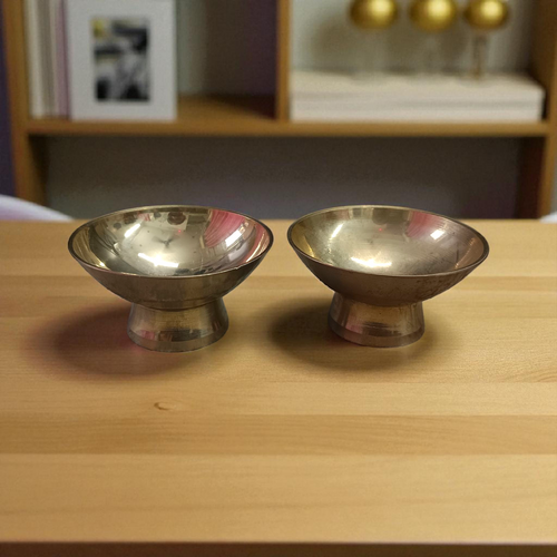 Set of 2 small brass bowls for chandan and kum kum, with smooth finish and elegant design, perfect for puja and temple use