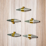 Set of 5 Triloh Taweez spiritual amulets made with copper, brass, and iron, including a free Bhojpatra sheet for personalized prayers