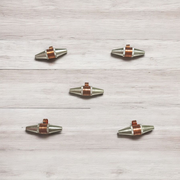 Set of 5 Triloh Taweez spiritual amulets made with copper, brass, and iron, including a free Bhojpatra sheet for personalized prayers