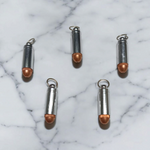 Set of 5 bullet-shaped taweez made of silver and copper with screw caps and free Bhojpatra sheets, designed for spiritual energy and protection