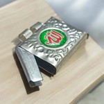 Set of 5 handcrafted silver square taweez with intricate Islamic design and free Bhojpatra sheet placed beside them