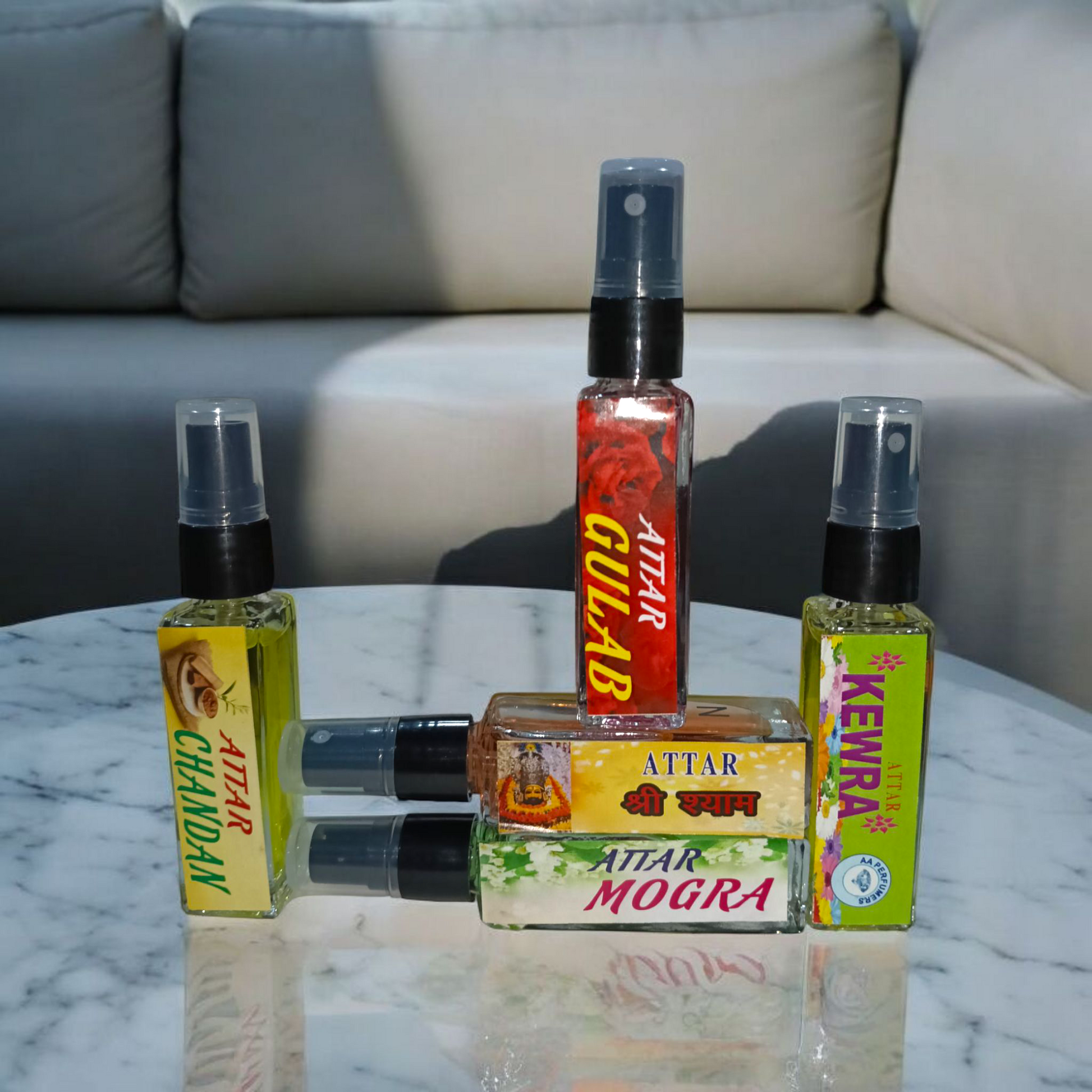 Set of Spray Attars – Chandan, Mogra, Gulab, Kewra, Shri, Shyam | Best Spray Itra | Natural Fragrance | 0% Alcohol – Malawala