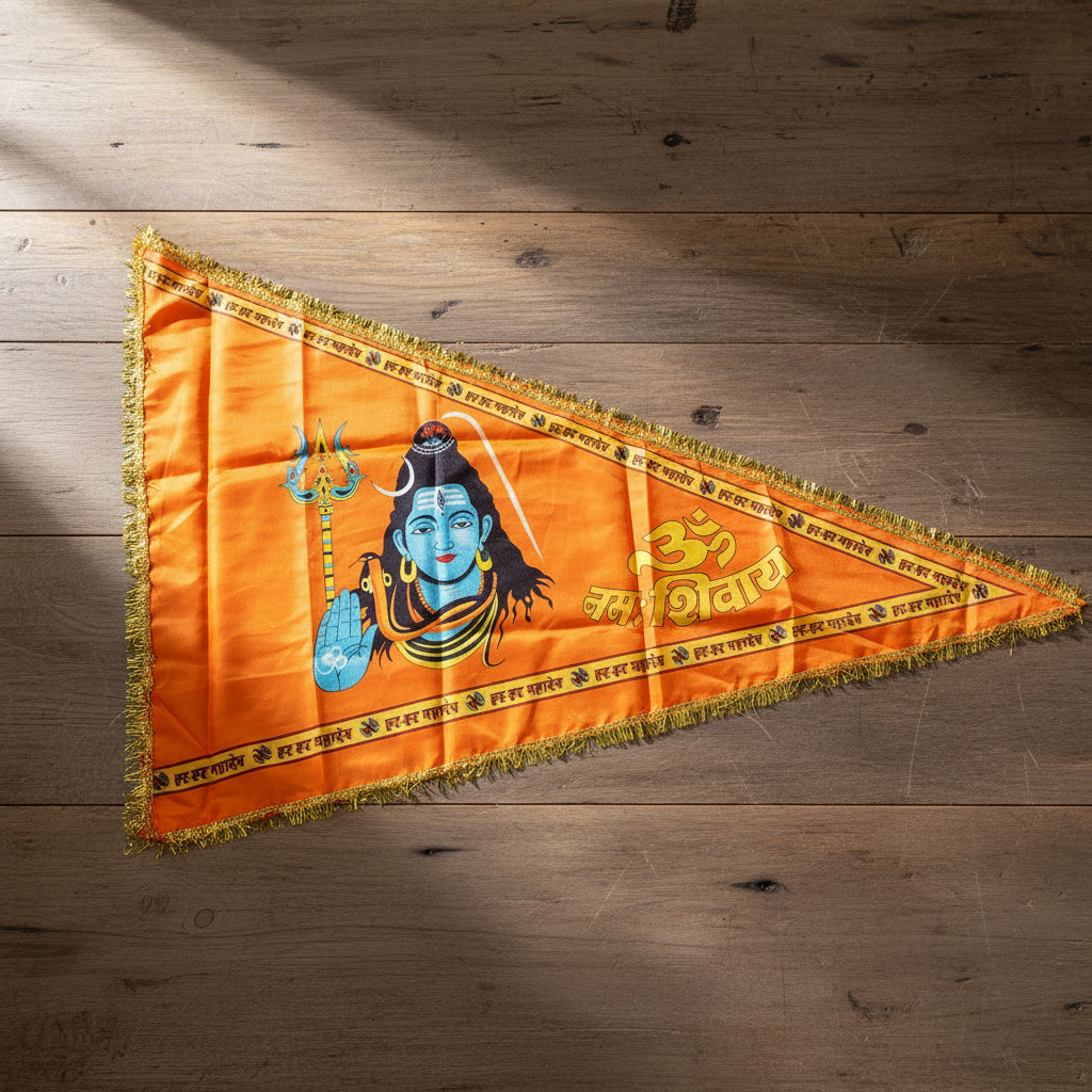 Shiv Ji Flag Om Namah Shivaay Saffron Bholenath Jhanda 40x60 Inch Religious Temple Flag