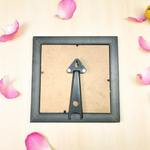 Shree Yantra mounted on raw pyrite in a 7x7 inch handcrafted wooden frame, ideal for vastu and pooja decor