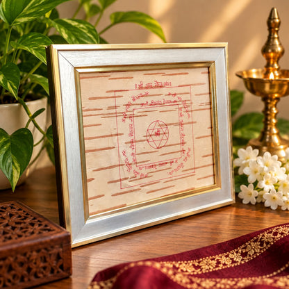 Shri Asht Bhairav Yantra on Bhojpatra Wooden Frame 19x22CM for Divine Protection, Spiritual Shield, Vastu Remedies and Positive Energy