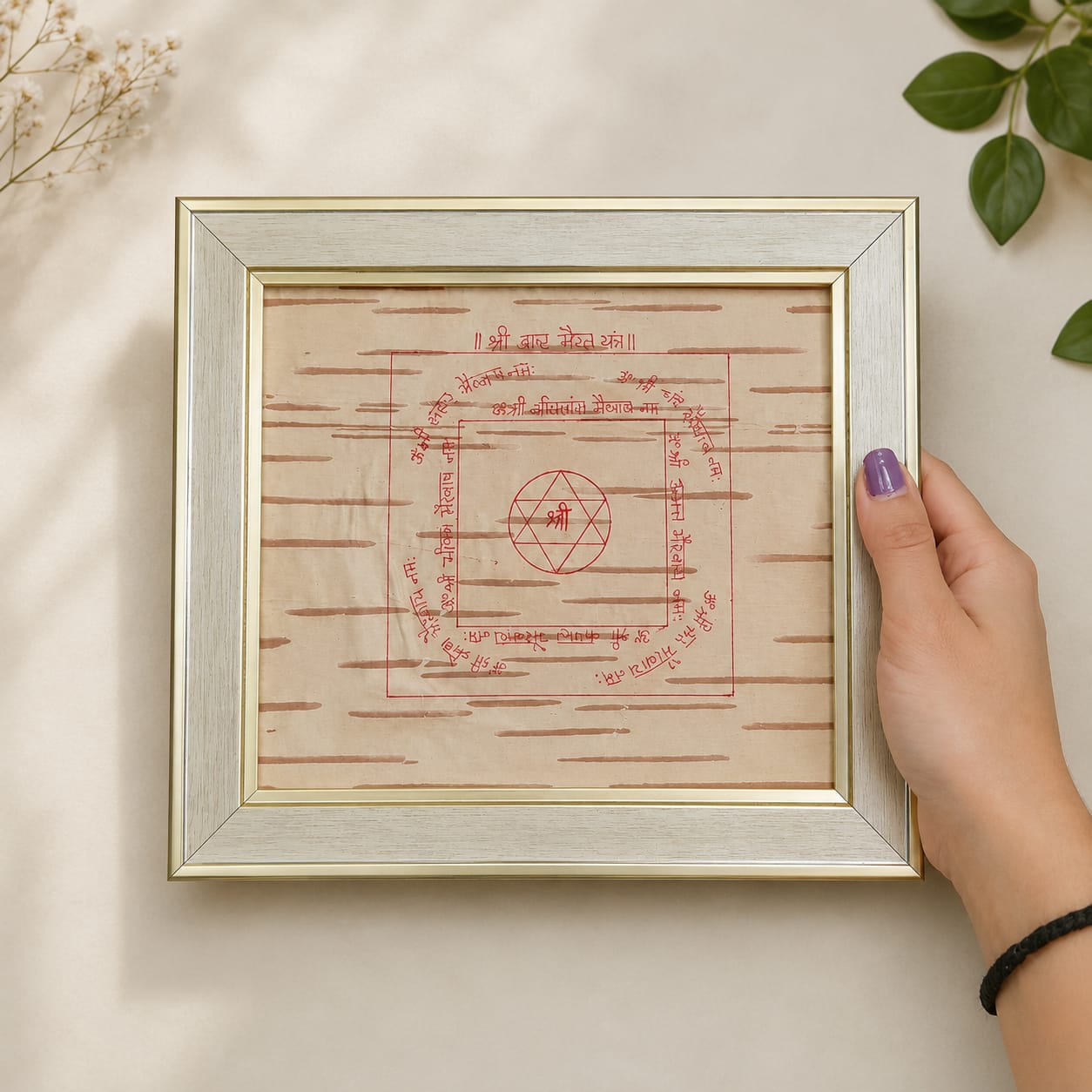 Shri Asht Bhairav Yantra on Bhojpatra Wooden Frame 19x22CM for Divine Protection, Spiritual Shield, Vastu Remedies and Positive Energy