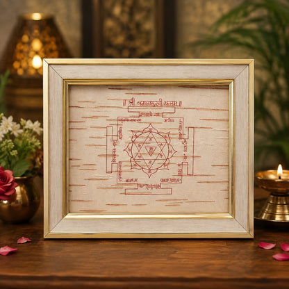 Shri Baglamukhi Yantra 19x24CM on Bhojpatra with Wooden Frame for Protection