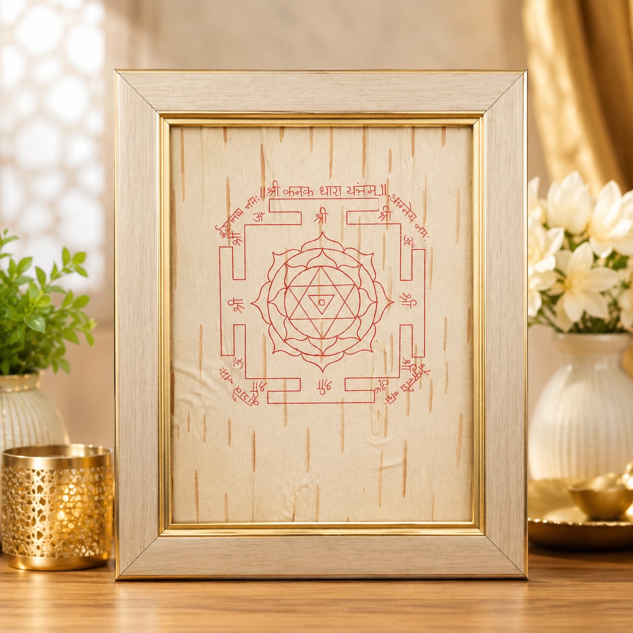 Shri Kanak Dhara Yantra 19x24CM Bhojpatra framed yantra for wealth prosperity protection puja