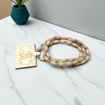 Shri Ram Locket in Tulsi Beads Mala with screw-lock clasp, placed neatly on a neutral background