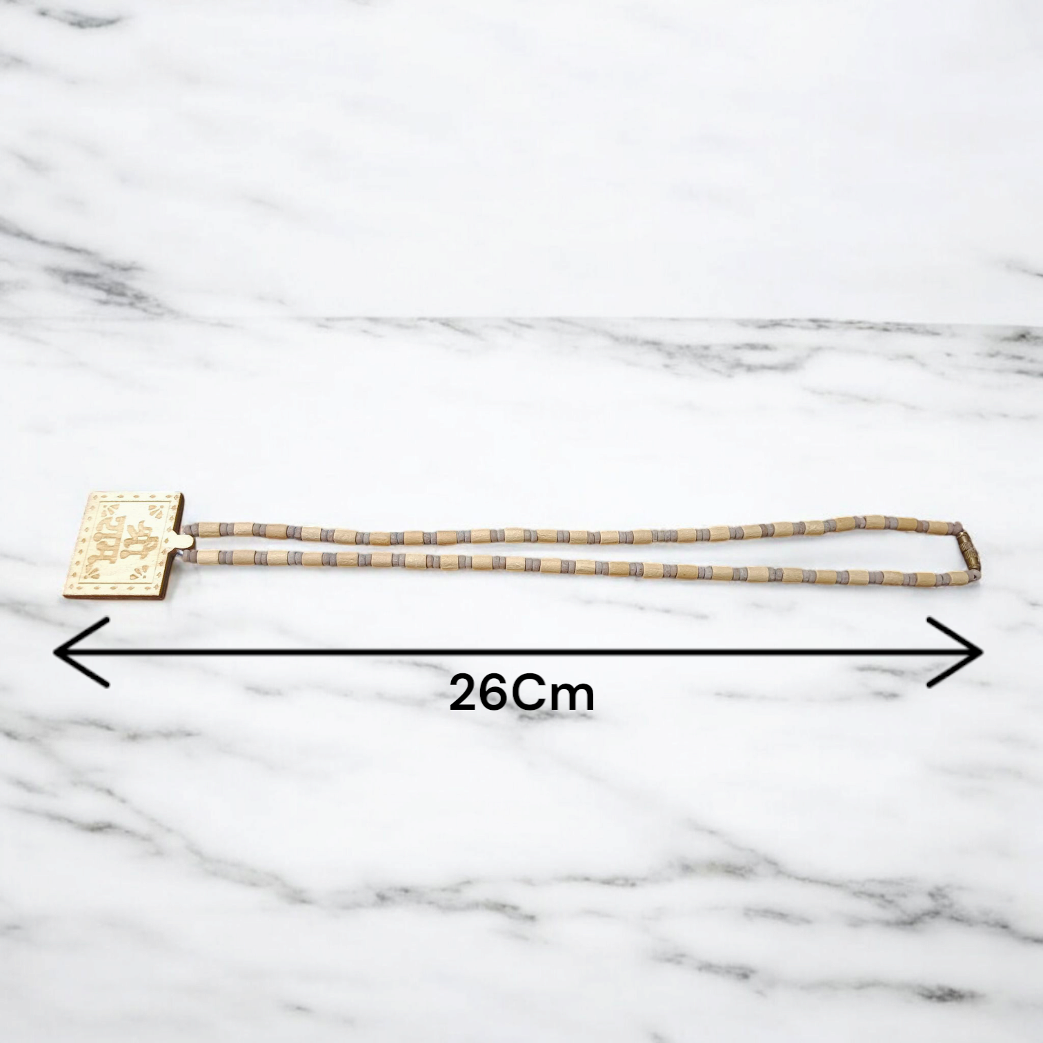 Shri Ram Locket in Tulsi Beads Mala with screw-lock clasp, placed neatly on a neutral background
