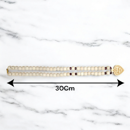 Shri Sita Ram Tulsi Mala with ornate locket and stylish screw lock, displayed elegantly on a neutral surface