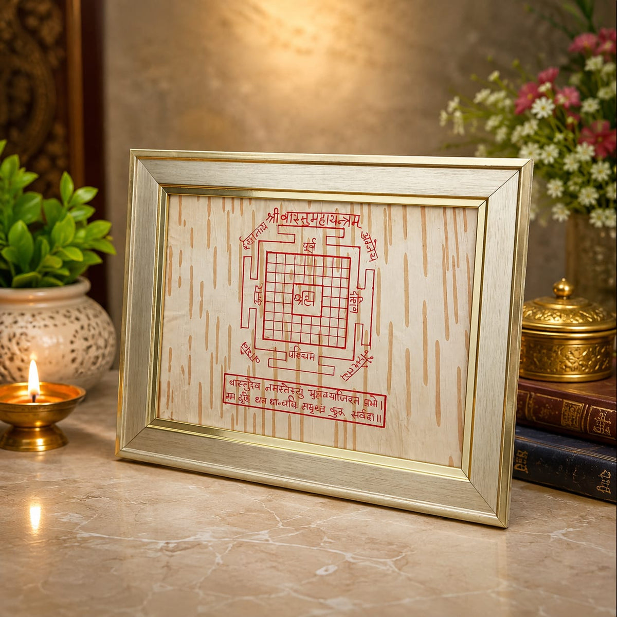 Shri Vastu Maha Yantra 19x24CM Bhojpatra wooden frame for home and office Vastu