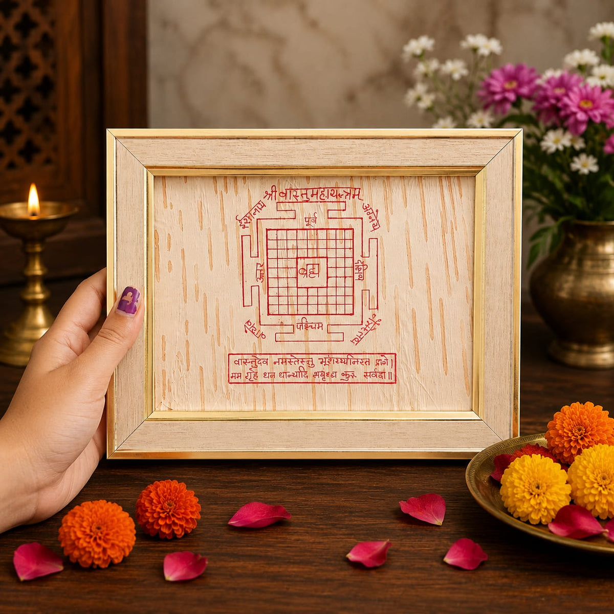 Shri Vastu Maha Yantra 19x24CM Bhojpatra wooden frame for home and office Vastu