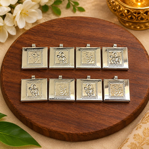 Silver Hanuman Ji and Om Taweez Set of 6 Traditional Religious Pendants for Daily Wear

